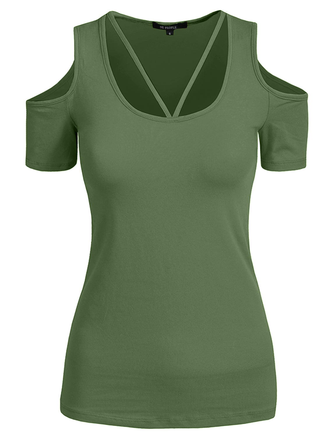 BASIC STRING OPEN SHOULDER SHORT SLEEVE T-SHIRTS NEWT198
