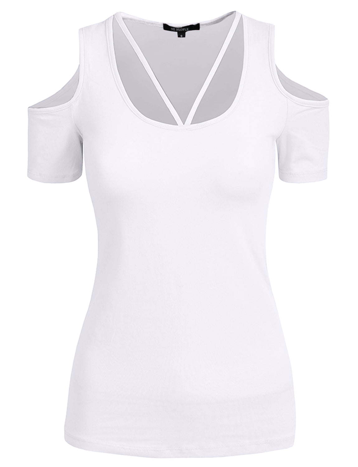 BASIC STRING OPEN SHOULDER SHORT SLEEVE T-SHIRTS NEWT198