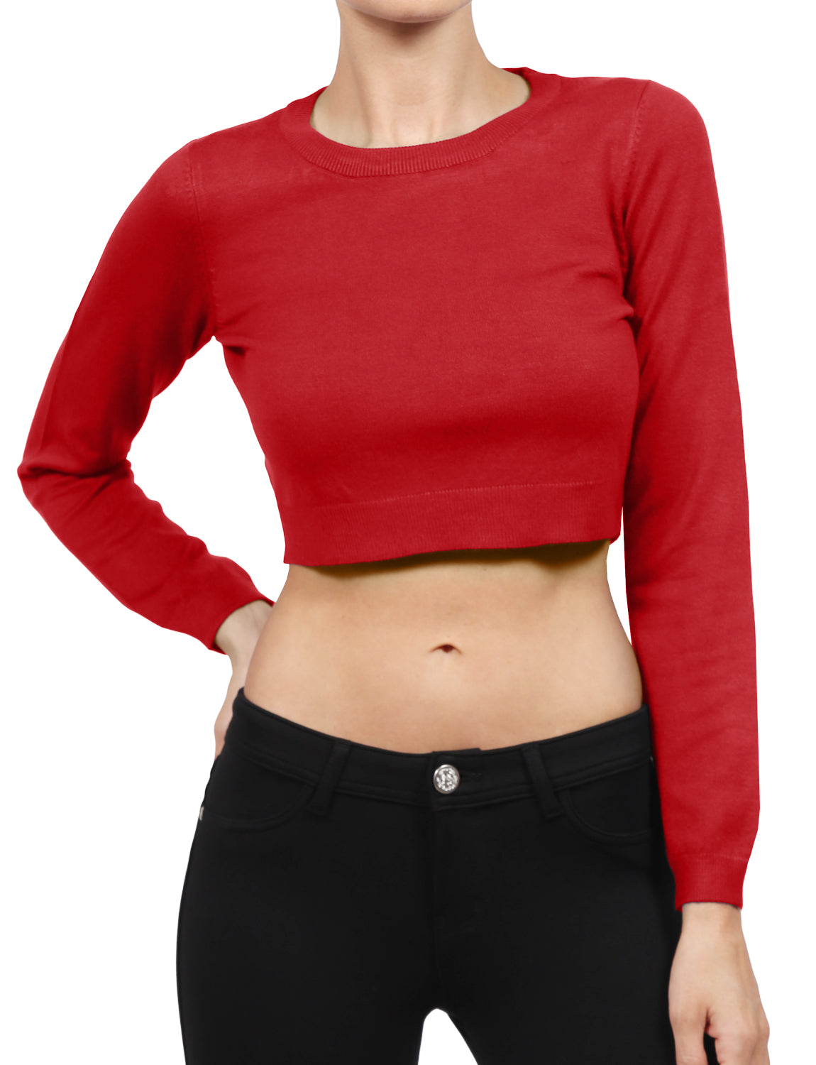 LONG SLEEVE ROUND NECK CROP TOP KNIT SWEAT-SHIRTS NEWT253