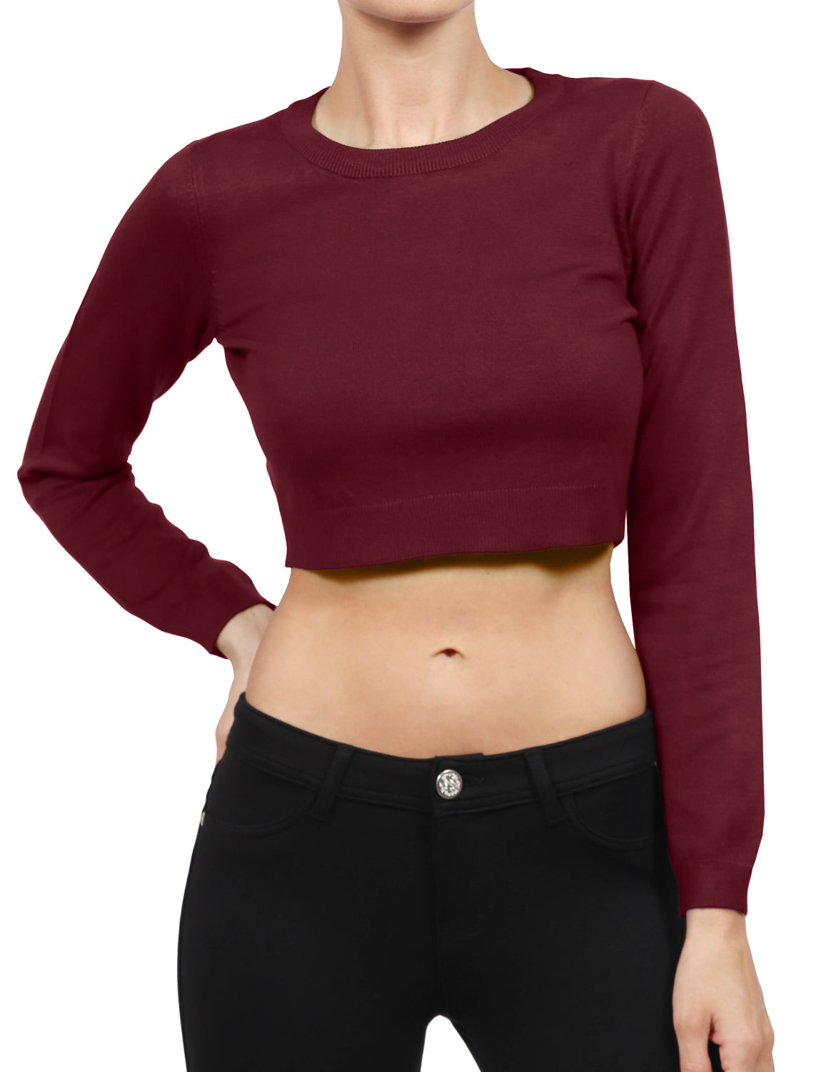 LONG SLEEVE ROUND NECK CROP TOP KNIT SWEAT-SHIRTS NEWT253