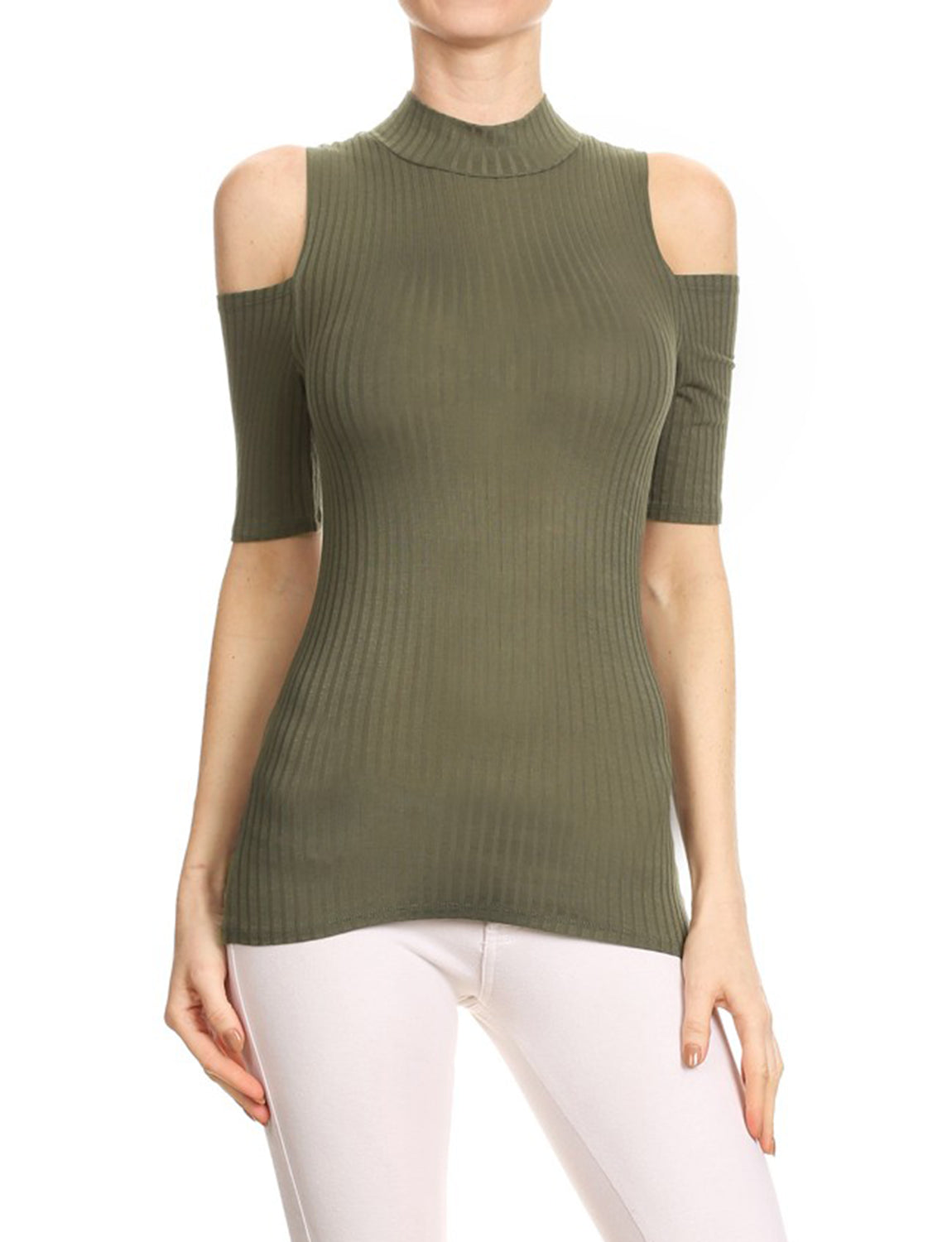 CASUAL OPEN SHOULDER SHORT SLEEVED FITTED RIBBED TOP NEWT284 PLUS