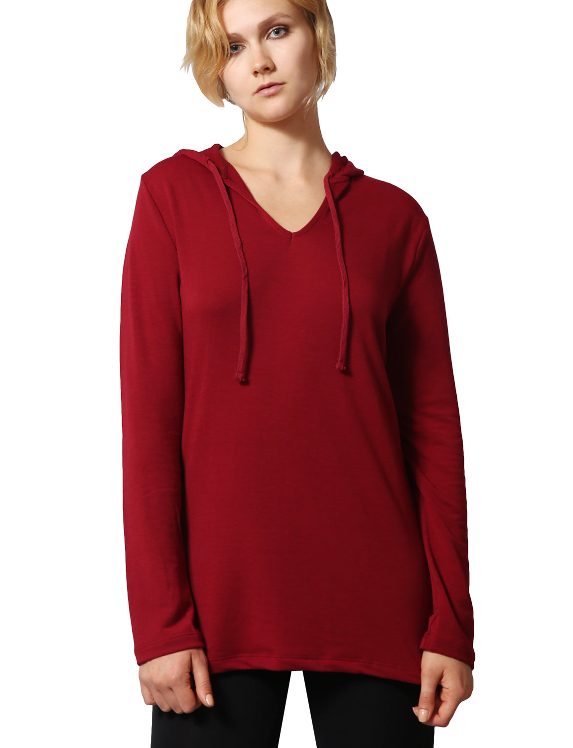 LONG SLEEVE V-NECK DRAWSTRING HOODIE FRENCH TERRY TOP NEWT313