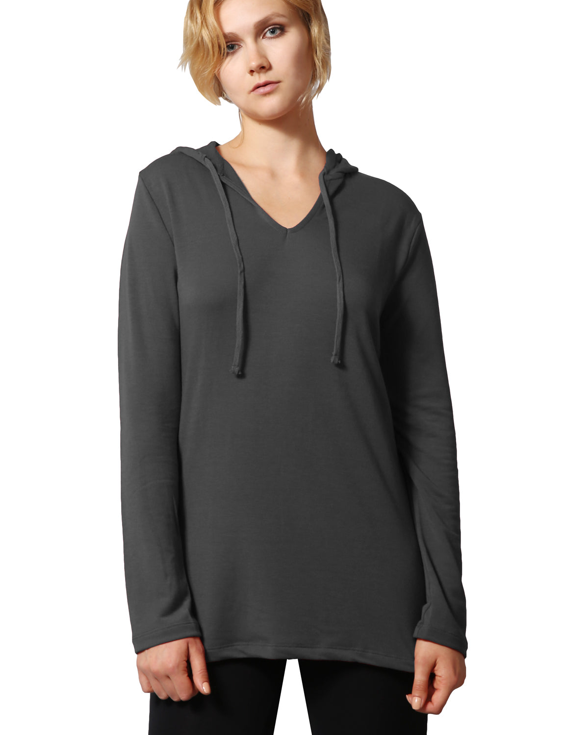 LONG SLEEVE V-NECK DRAWSTRING HOODIE FRENCH TERRY TOP NEWT313