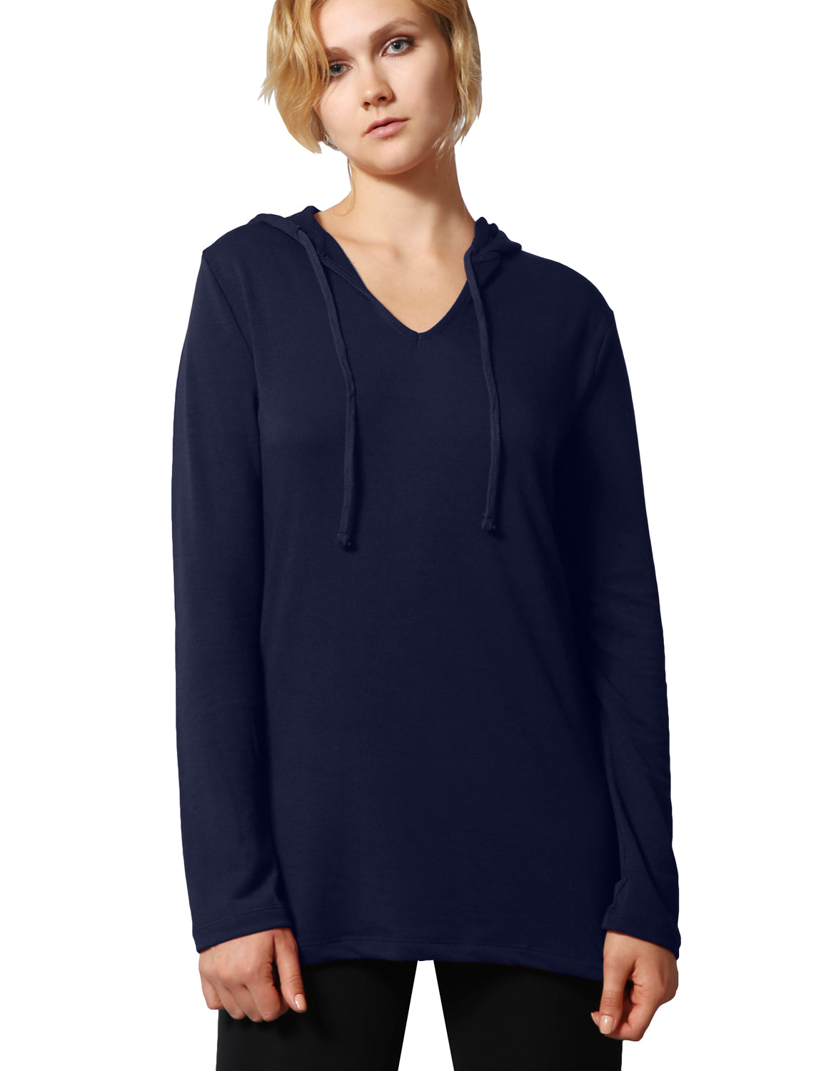 LONG SLEEVE V-NECK DRAWSTRING HOODIE FRENCH TERRY TOP NEWT313