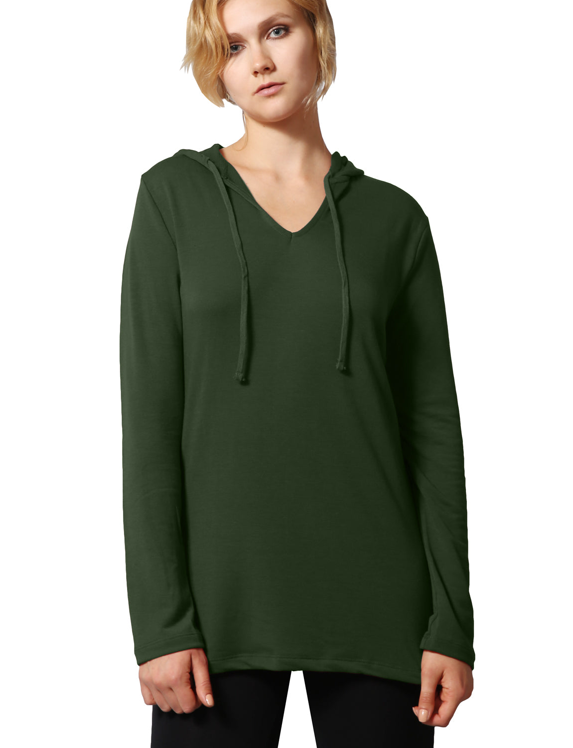 LONG SLEEVE V-NECK DRAWSTRING HOODIE FRENCH TERRY TOP NEWT313
