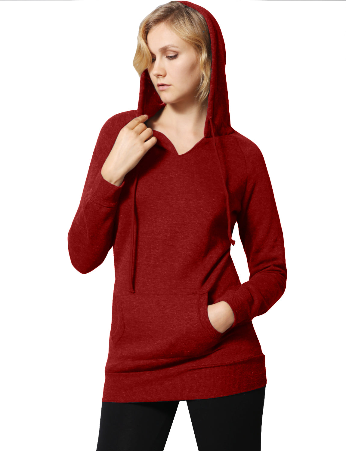 WOMEN BASIC SOLID COMFORTABLE PULLOVER HOODIE NEWT315