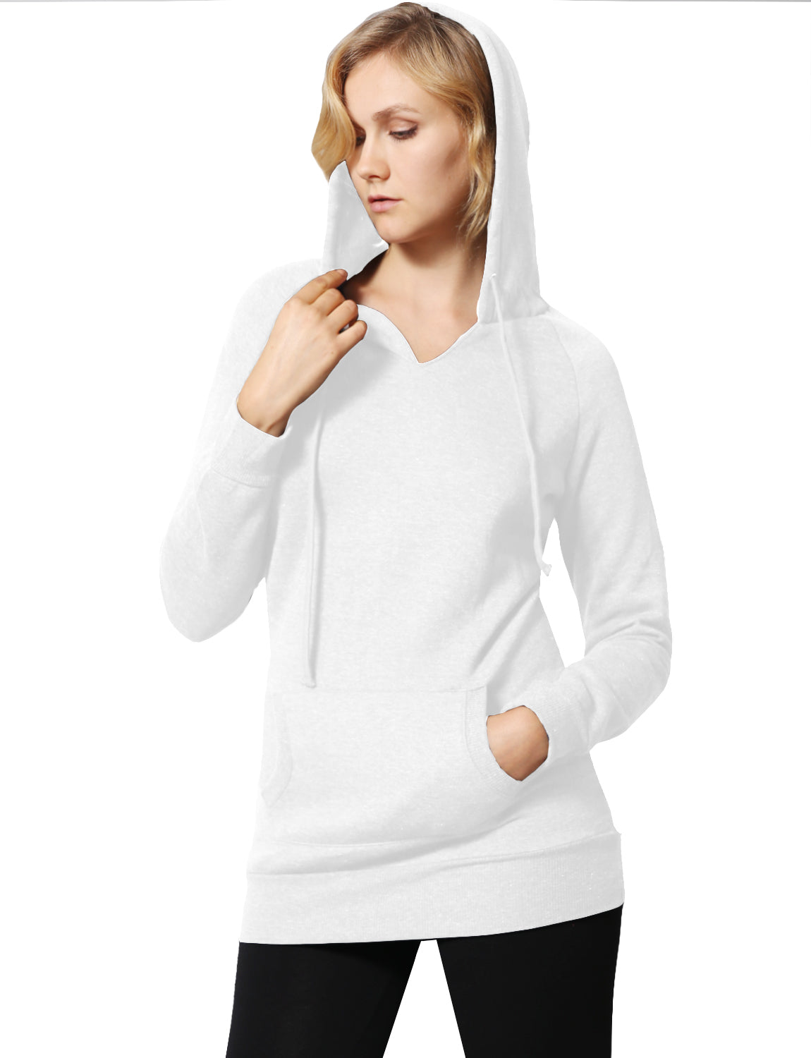 WOMEN BASIC SOLID COMFORTABLE PULLOVER HOODIE NEWT315