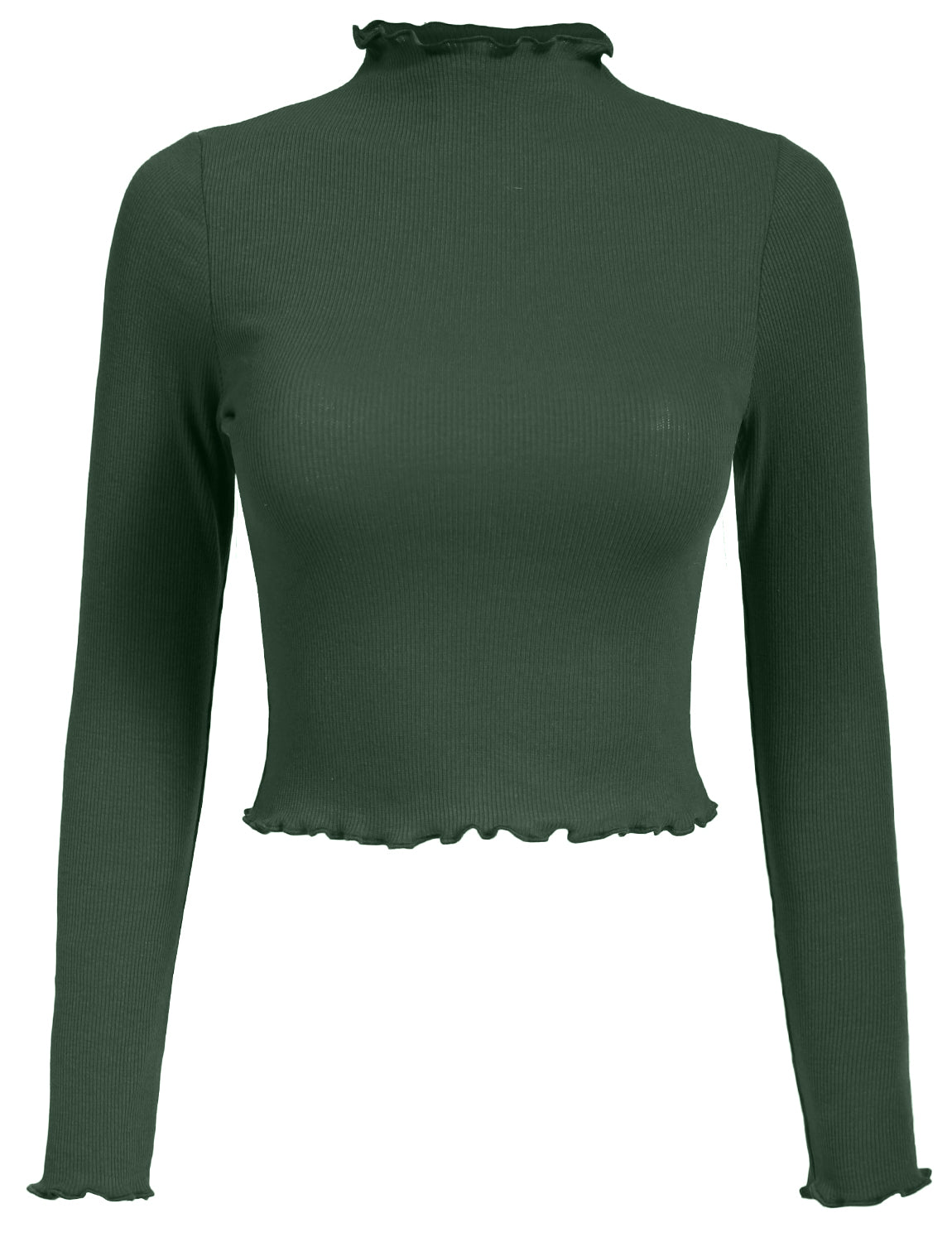 FITTED CAUSAL SOLID FLARE LONG SLEEVE SOFT CROP TOP T-SHIRTS NEWT349