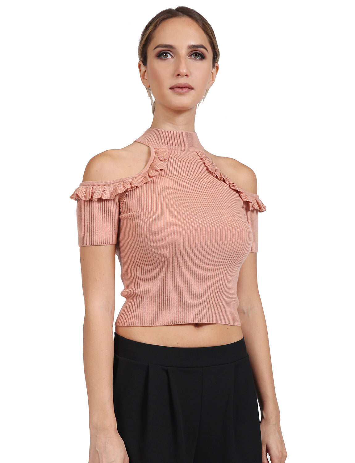 BASIC SHORT SLEEVE OPEN SHOULDER KNIT SWEATER TOP NEWT358