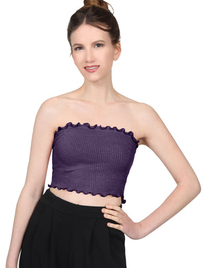 STRETCH FITTED RIBBED RUFFLE HEM SPANDEX SHIRTS CROP TUBE TOPS NEWT374 