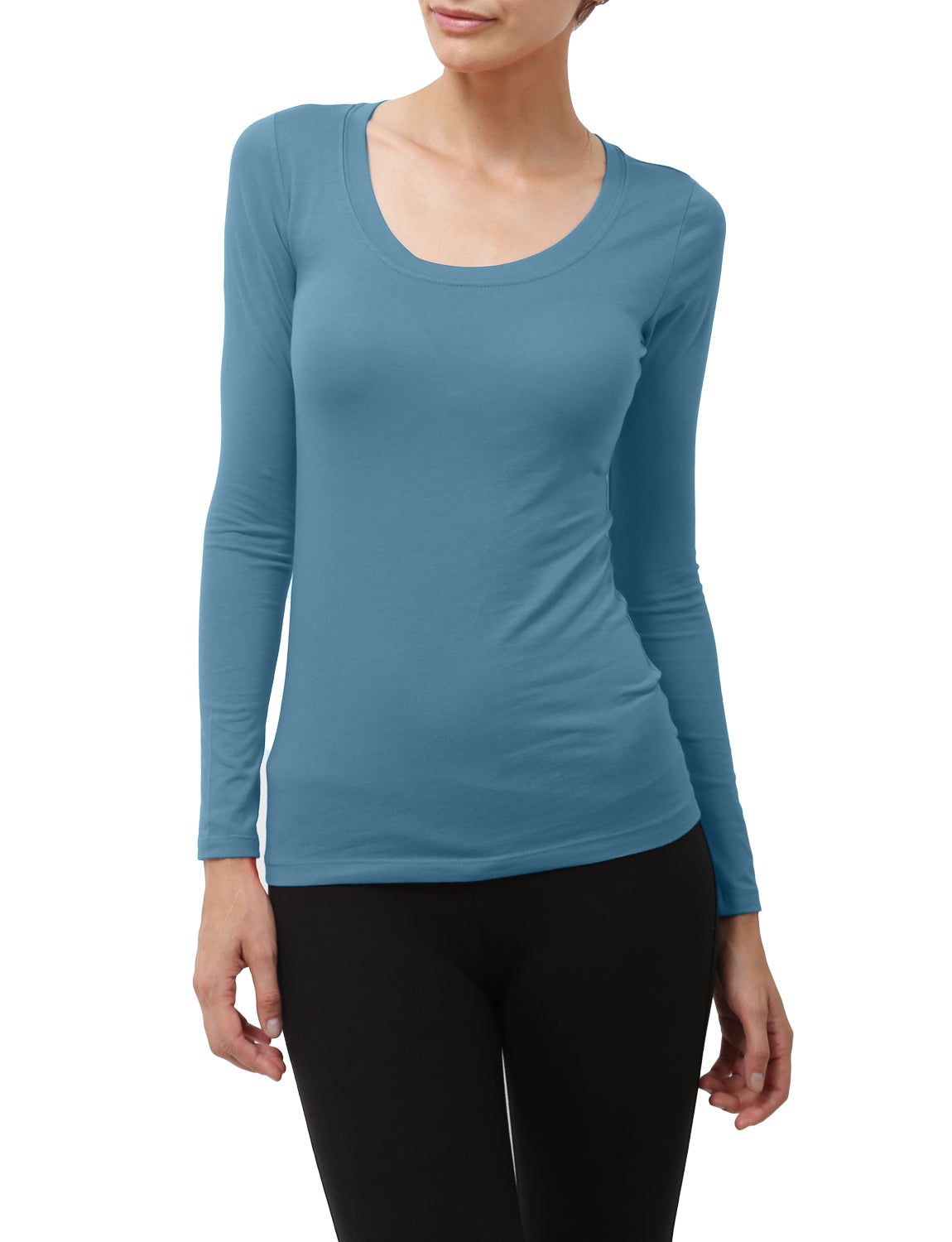 LIGHT WEIGHT BASIC LONG SLEEVE ROUND SCOOP NECK SHIRTS NEWT79 PLUS