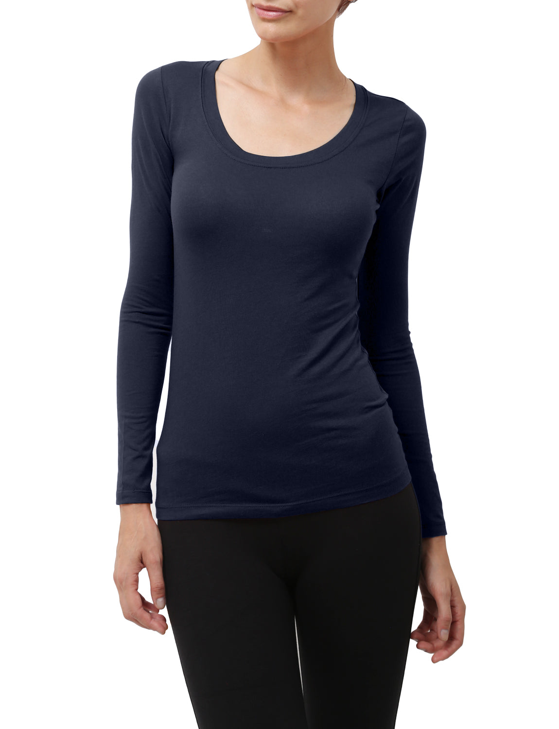 LIGHT WEIGHT BASIC LONG SLEEVE ROUND SCOOP NECK SHIRTS NEWT79 PLUS