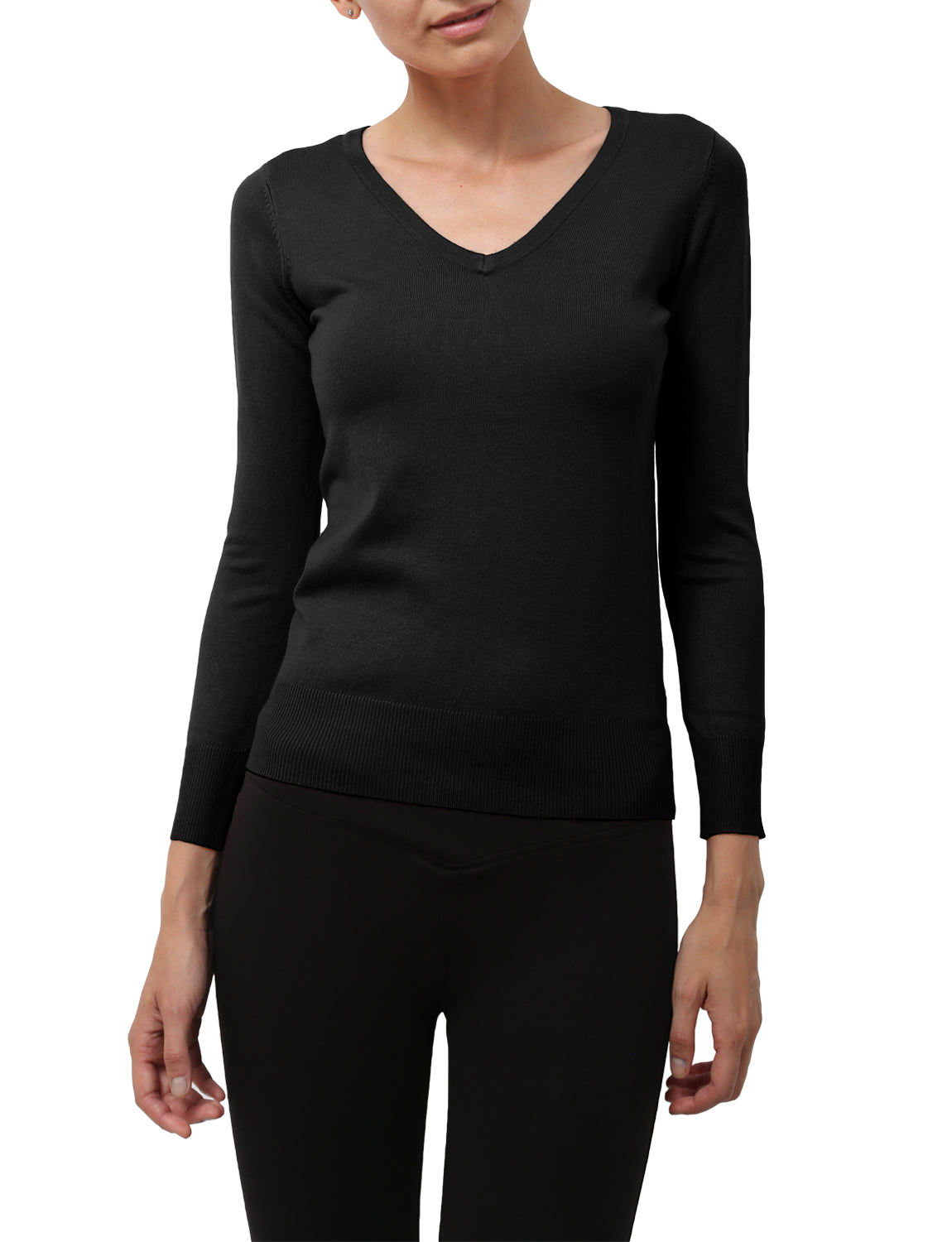 LIGHT WEIGHT BASIC LONG SLEEVE V-NECK PULLOVER KNIT SWEATER NEWT80 PLUS