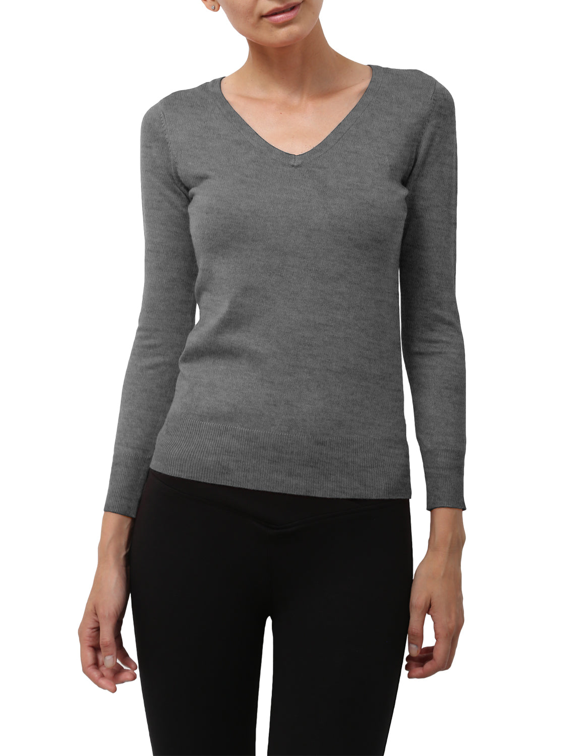 LIGHT WEIGHT BASIC LONG SLEEVE V-NECK PULLOVER KNIT SWEATER NEWT80 PLUS