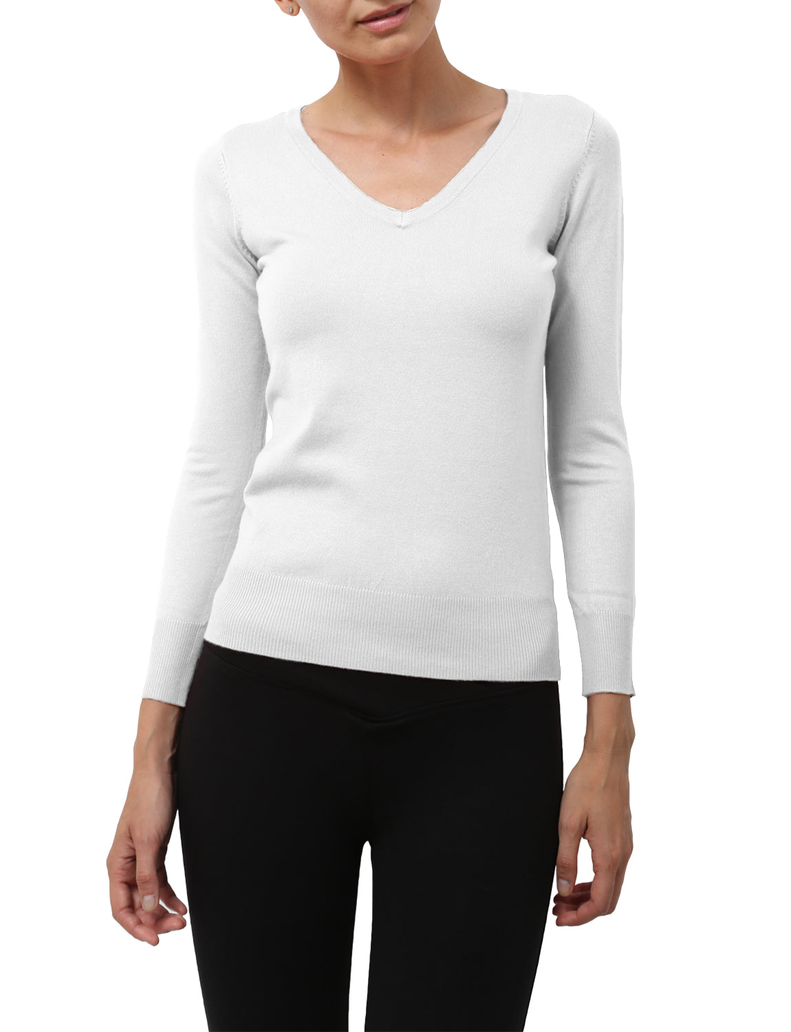 LIGHT WEIGHT BASIC LONG SLEEVE V-NECK PULLOVER KNIT SWEATER NEWT80