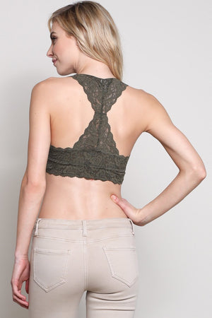 FLORAL LACE SCALLOP EDGE STRAP RACERBACK PADDED BRALETTE