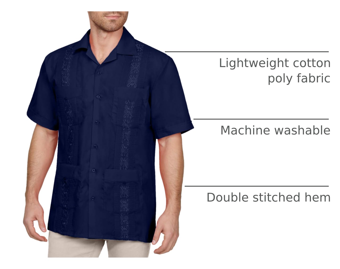 NE PEOPLE Men's Cuban Guayabera Shirt – Short Sleeve Button Down Classic Embroidered 4 Pockets Casual Top NEMT112 Off White 4XL