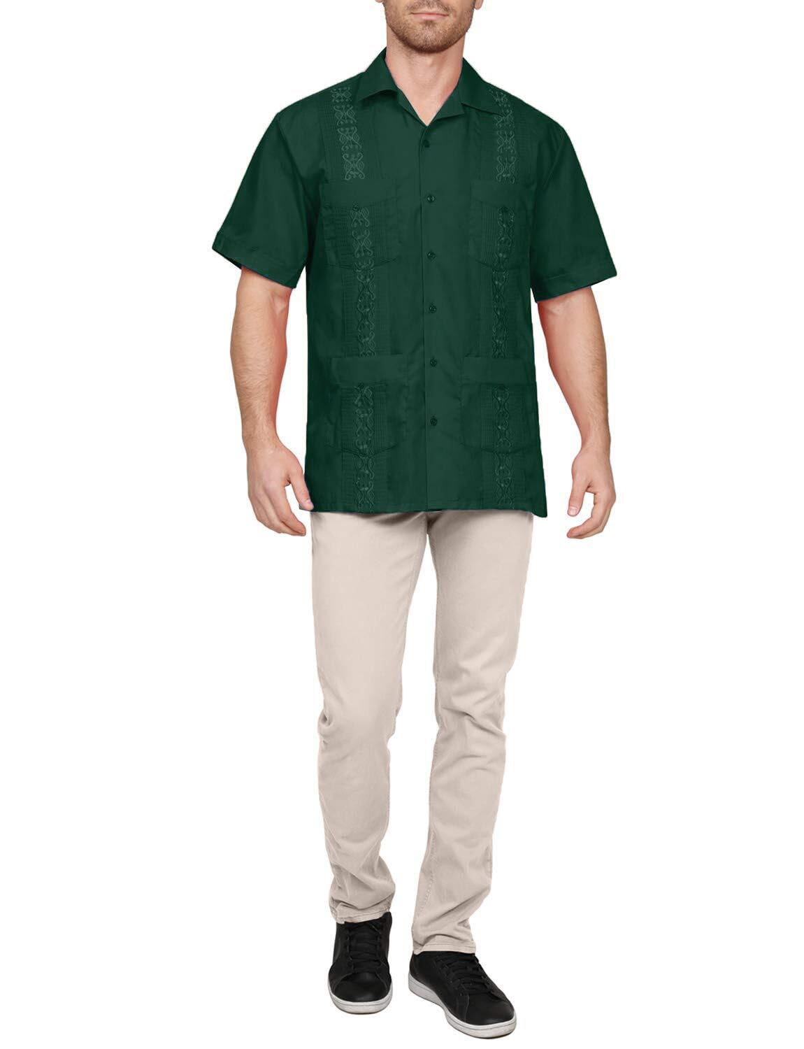 NE PEOPLE Men's Cuban Guayabera Shirt – Short Sleeve Button Down Classic Embroidered 4 Pockets Casual Top NEMT112 Off White 4XL