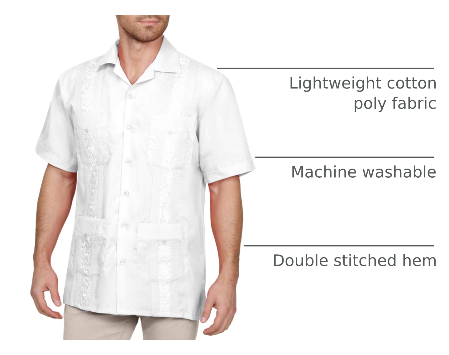 NE PEOPLE Men's Cuban Guayabera Shirt – Short Sleeve Button Down Classic Embroidered 4 Pockets Casual Top NEMT112 Off White 4XL