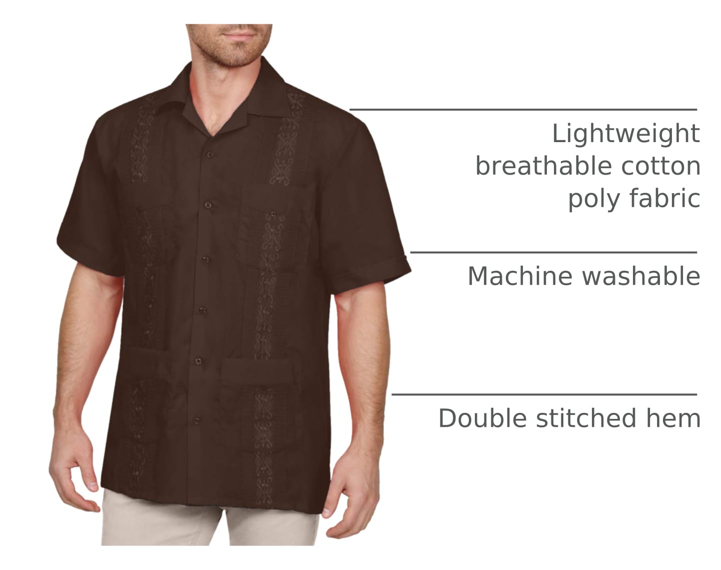 NE PEOPLE Men's Cuban Guayabera Shirt – Short Sleeve Button Down Classic Embroidered 4 Pockets Casual Top NEMT112 Off White 4XL