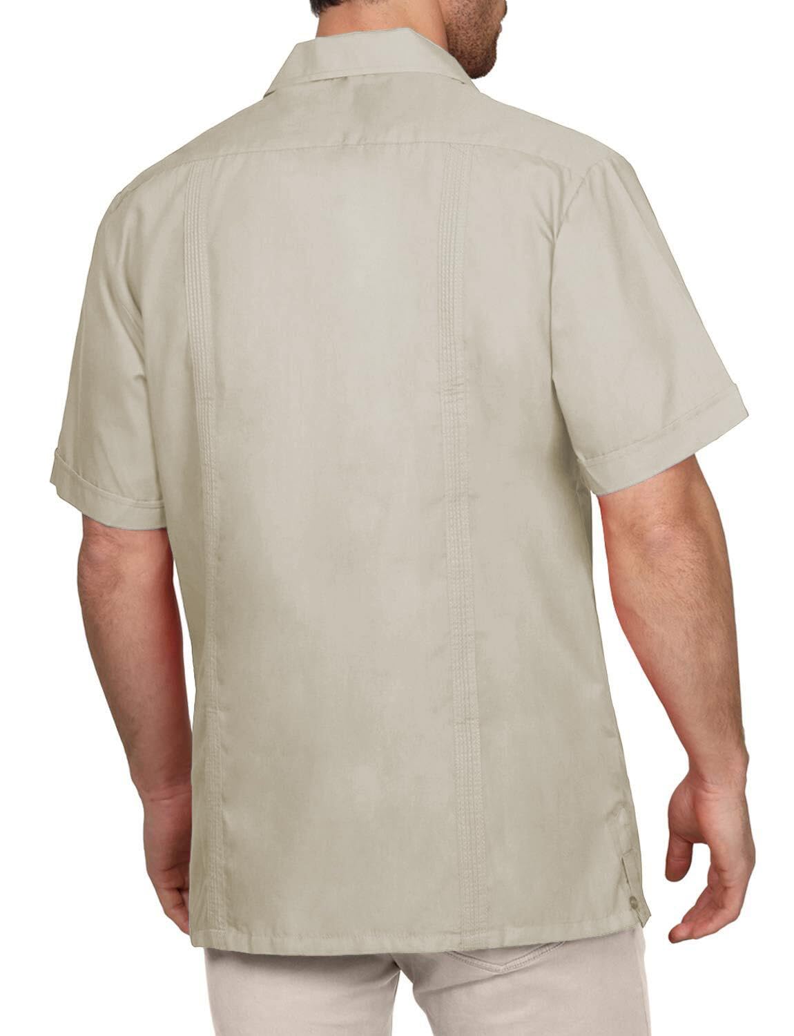 NE PEOPLE Men's Cuban Guayabera Shirt – Short Sleeve Button Down Classic Embroidered 4 Pockets Casual Top NEMT112 Off White 4XL