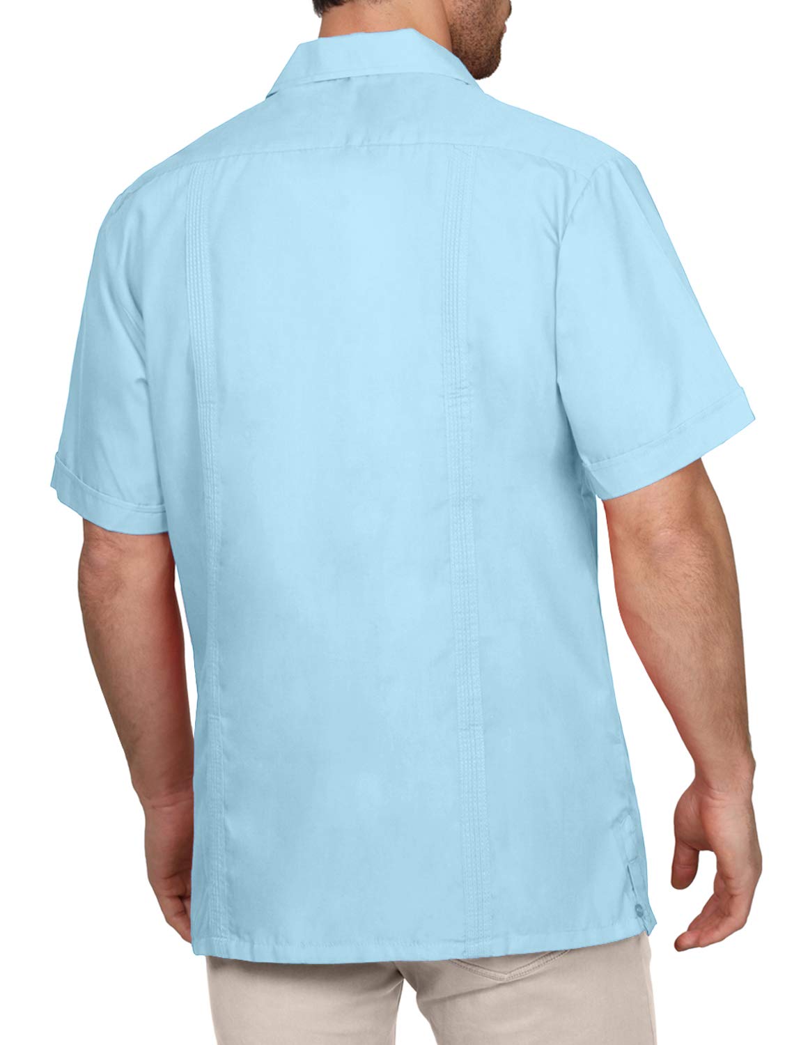 NE PEOPLE Men's Cuban Guayabera Shirt – Short Sleeve Button Down Classic Embroidered 4 Pockets Casual Top NEMT112 Off White 4XL