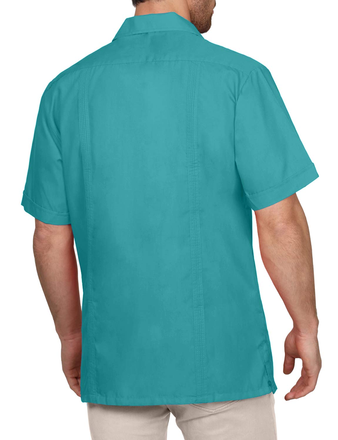 NE PEOPLE Men's Cuban Guayabera Shirt – Short Sleeve Button Down Classic Embroidered 4 Pockets Casual Top NEMT112 Off White 4XL