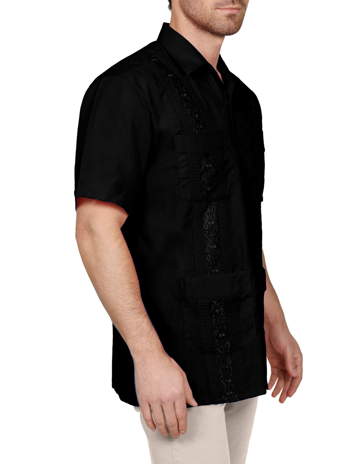 NE PEOPLE Men's Cuban Guayabera Shirt – Short Sleeve Button Down Classic Embroidered 4 Pockets Casual Top NEMT112 Off White 4XL