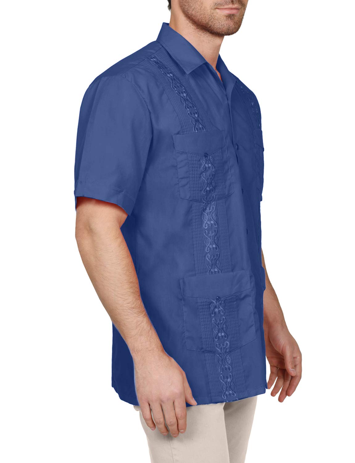 NE PEOPLE Men's Cuban Guayabera Shirt – Short Sleeve Button Down Classic Embroidered 4 Pockets Casual Top NEMT112 Off White 4XL