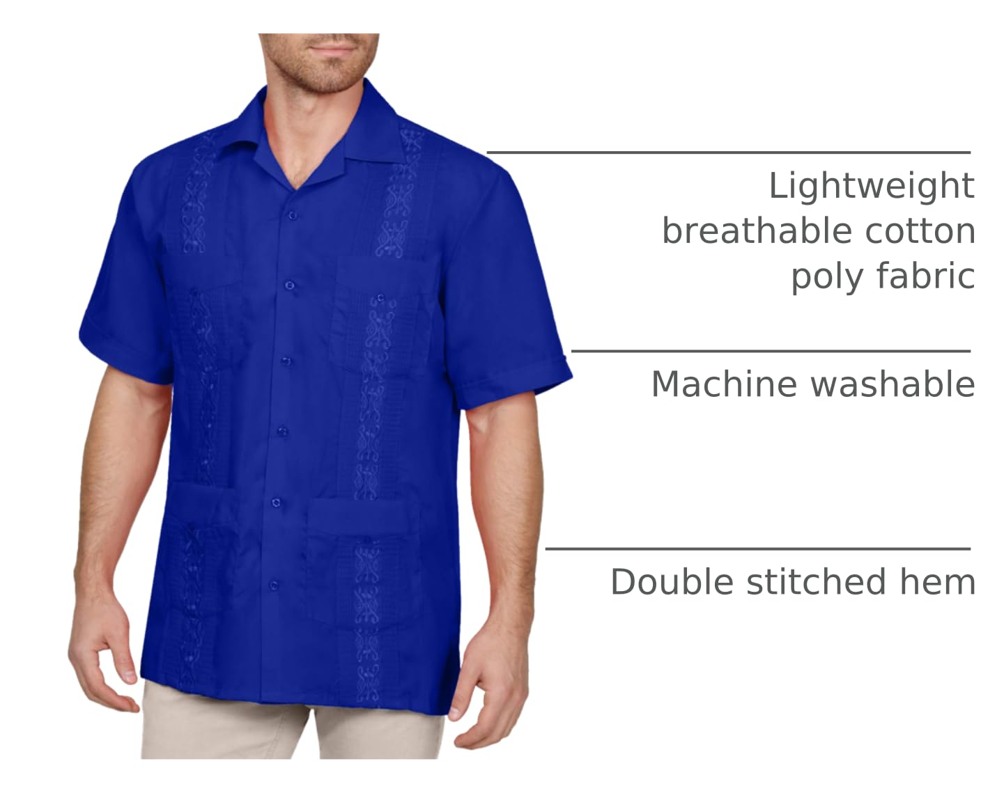 NE PEOPLE Men's Cuban Guayabera Shirt – Short Sleeve Button Down Classic Embroidered 4 Pockets Casual Top NEMT112 Off White 4XL