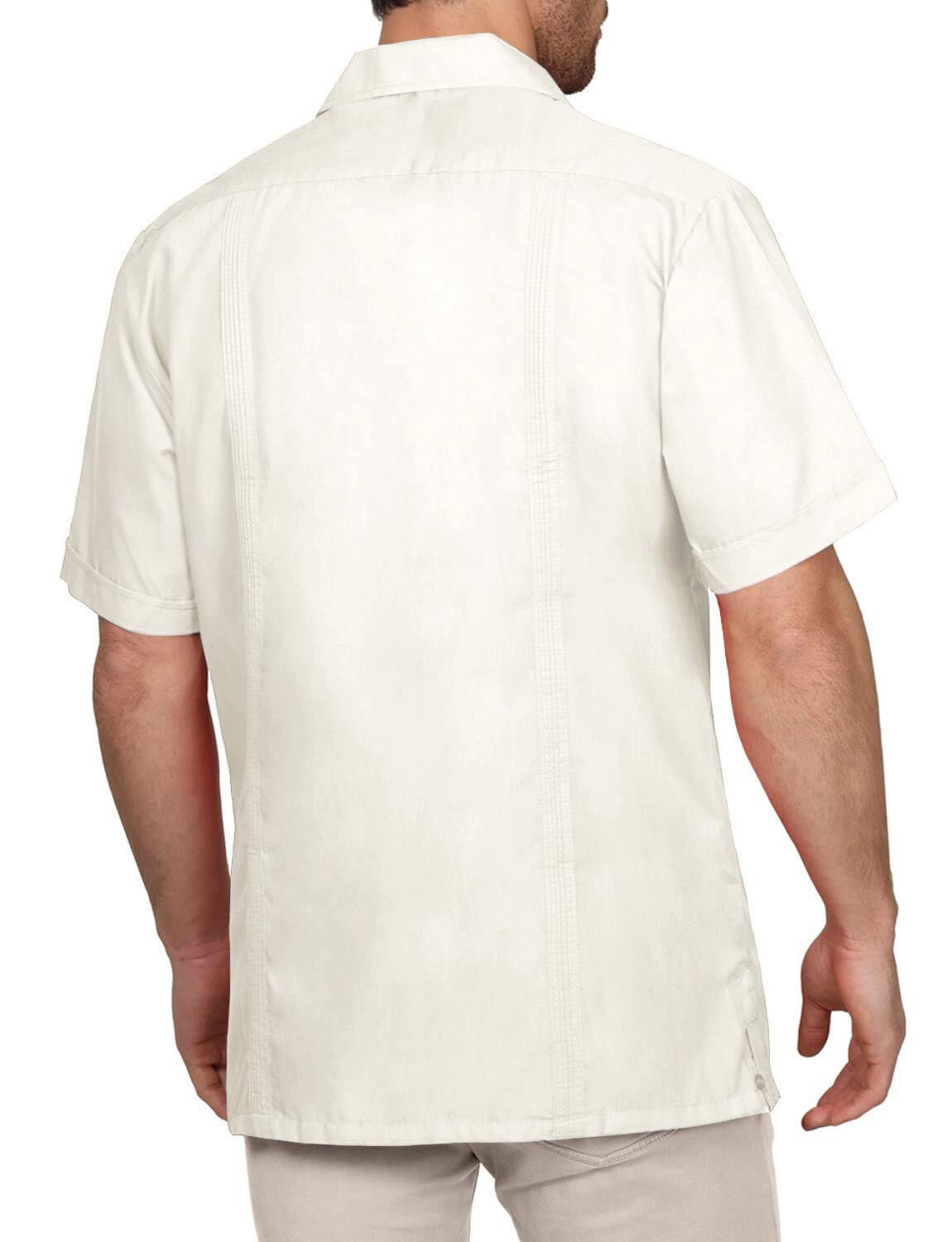 NE PEOPLE Men's Cuban Guayabera Shirt – Short Sleeve Button Down Classic Embroidered 4 Pockets Casual Top NEMT112 Off White 4XL