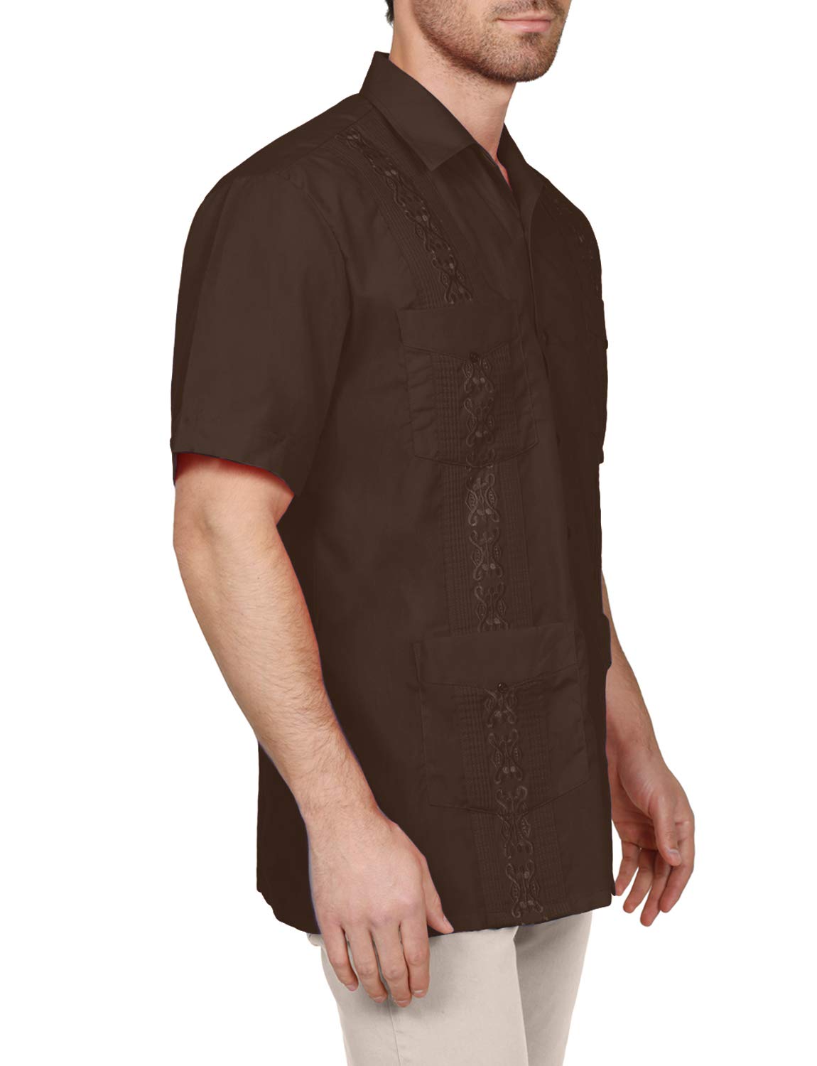 NE PEOPLE Men's Cuban Guayabera Shirt – Short Sleeve Button Down Classic Embroidered 4 Pockets Casual Top NEMT112 Off White 4XL