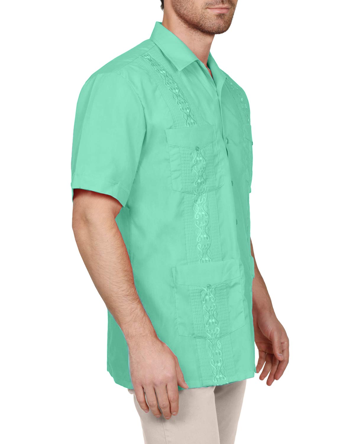NE PEOPLE Men's Cuban Guayabera Shirt – Short Sleeve Button Down Classic Embroidered 4 Pockets Casual Top NEMT112 Off White 4XL