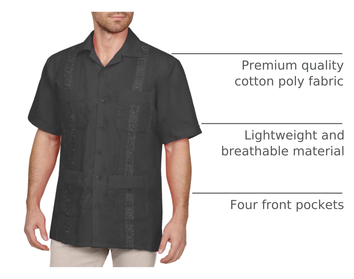 NE PEOPLE Men's Cuban Guayabera Shirt – Short Sleeve Button Down Classic Embroidered 4 Pockets Casual Top NEMT112 Off White 4XL