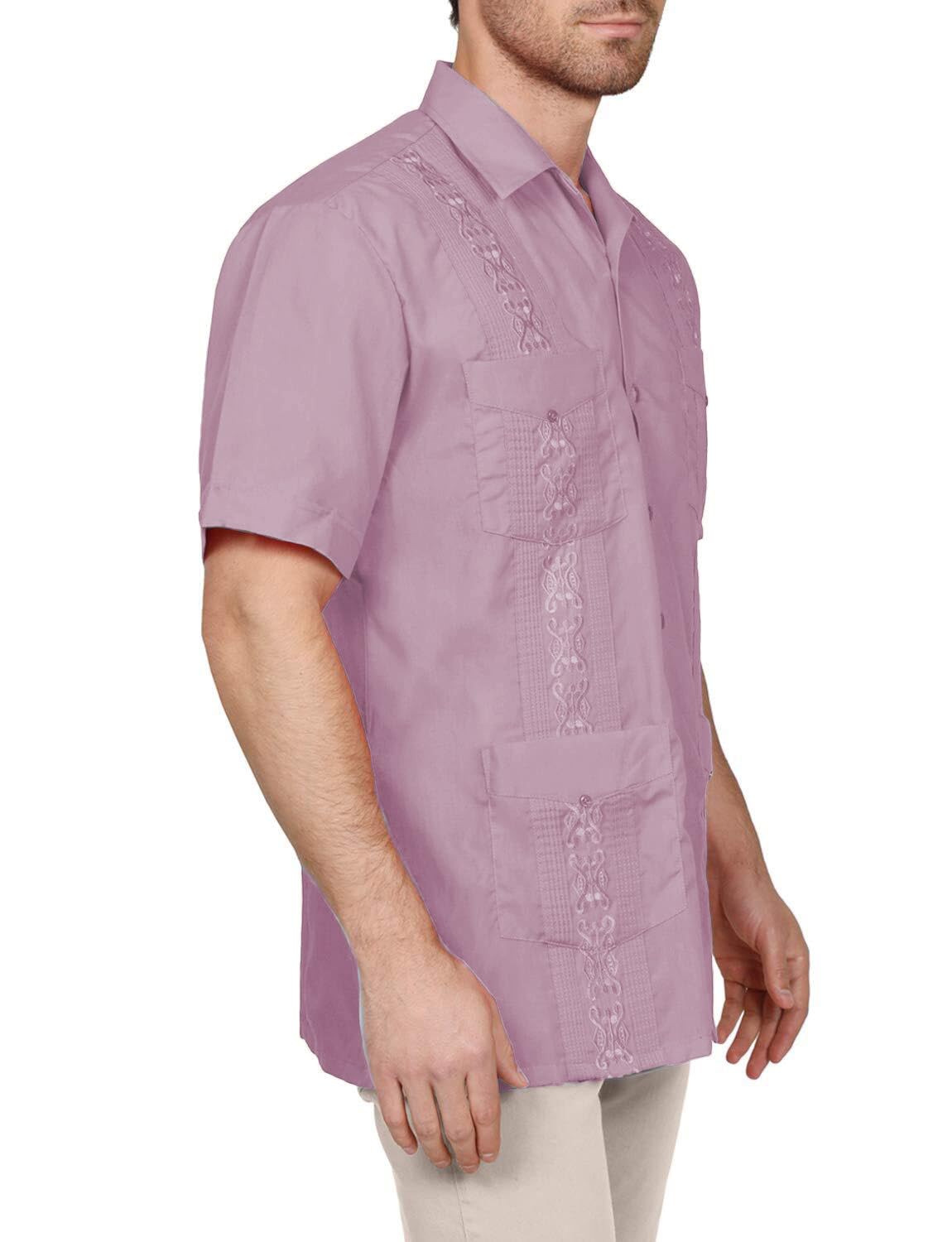 NE PEOPLE Men's Cuban Guayabera Shirt – Short Sleeve Button Down Classic Embroidered 4 Pockets Casual Top NEMT112 Off White 4XL