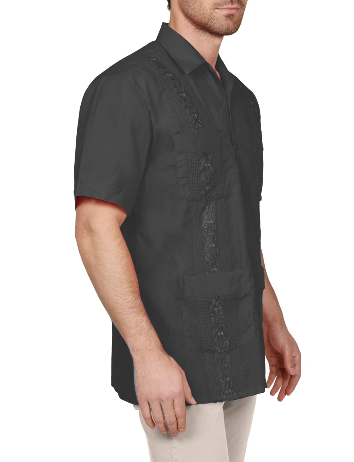 NE PEOPLE Men's Cuban Guayabera Shirt – Short Sleeve Button Down Classic Embroidered 4 Pockets Casual Top NEMT112 Off White 4XL