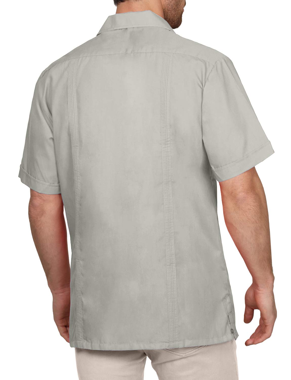 NE PEOPLE Men's Cuban Guayabera Shirt – Short Sleeve Button Down Classic Embroidered 4 Pockets Casual Top NEMT112 Off White 4XL
