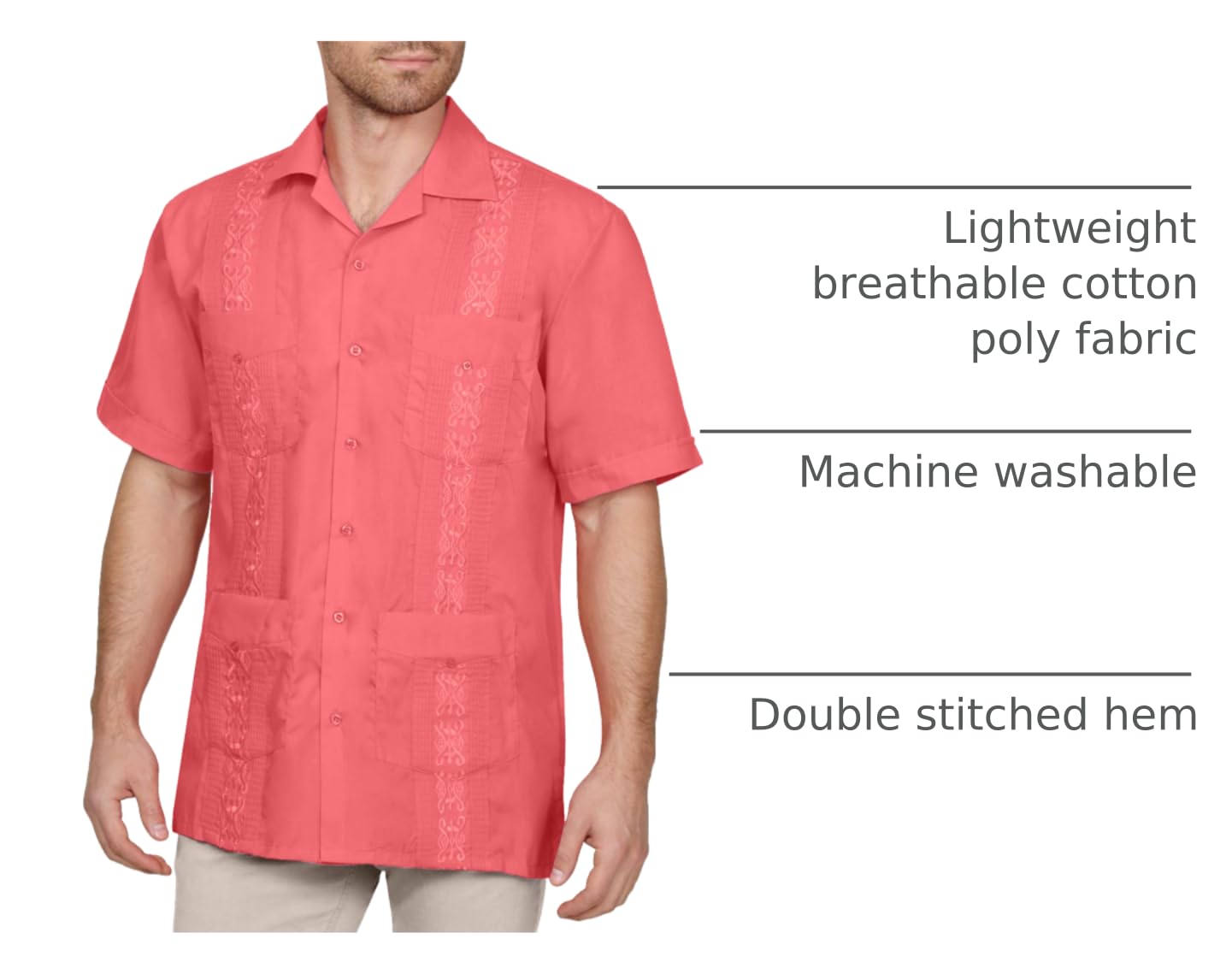 NE PEOPLE Men's Cuban Guayabera Shirt – Short Sleeve Button Down Classic Embroidered 4 Pockets Casual Top NEMT112 Off White 4XL