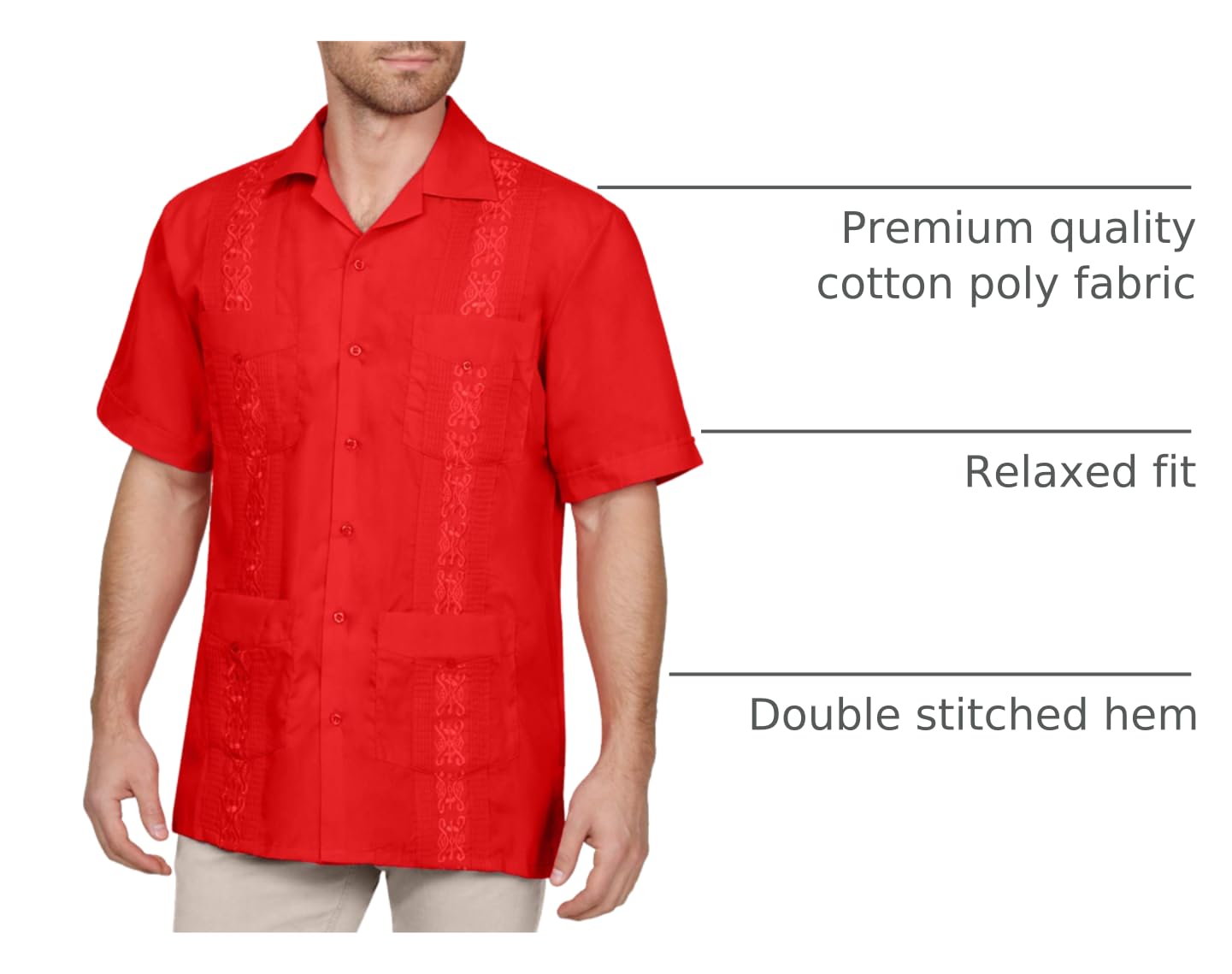 NE PEOPLE Men's Cuban Guayabera Shirt – Short Sleeve Button Down Classic Embroidered 4 Pockets Casual Top NEMT112 Off White 4XL