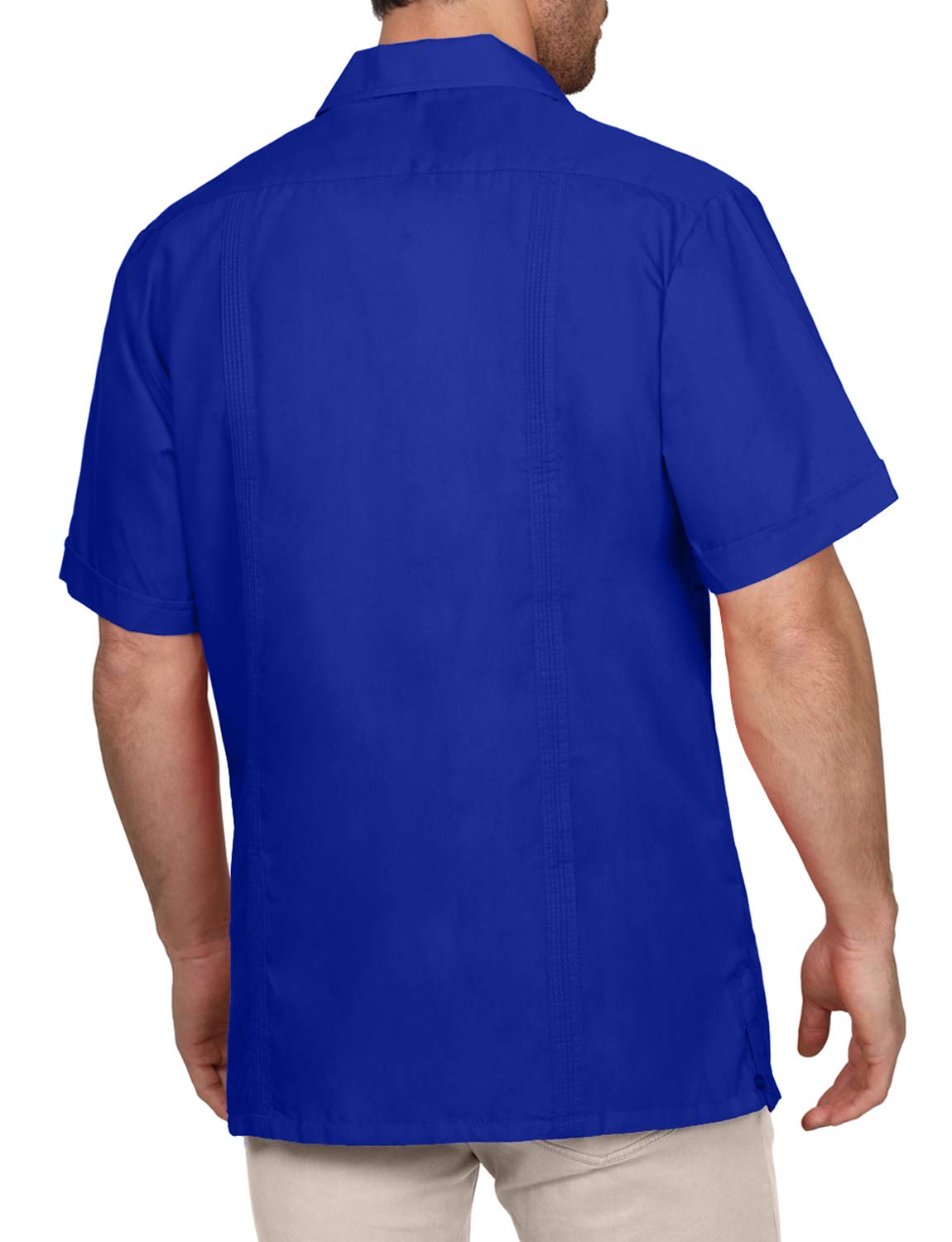 NE PEOPLE Men's Cuban Guayabera Shirt – Short Sleeve Button Down Classic Embroidered 4 Pockets Casual Top NEMT112 Off White 4XL