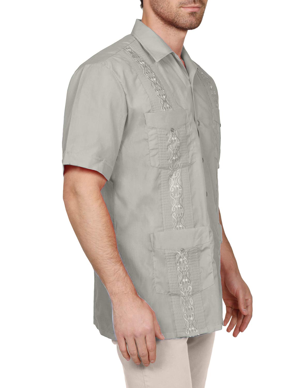 NE PEOPLE Men's Cuban Guayabera Shirt – Short Sleeve Button Down Classic Embroidered 4 Pockets Casual Top NEMT112 Off White 4XL