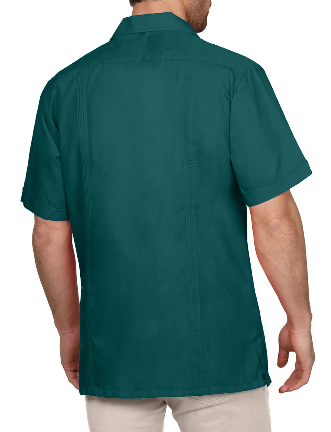 NE PEOPLE Men's Cuban Guayabera Shirt – Short Sleeve Button Down Classic Embroidered 4 Pockets Casual Top NEMT112 Off White 4XL