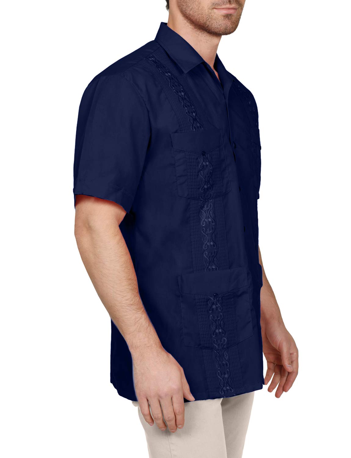 NE PEOPLE Men's Cuban Guayabera Shirt – Short Sleeve Button Down Classic Embroidered 4 Pockets Casual Top NEMT112 Off White 4XL