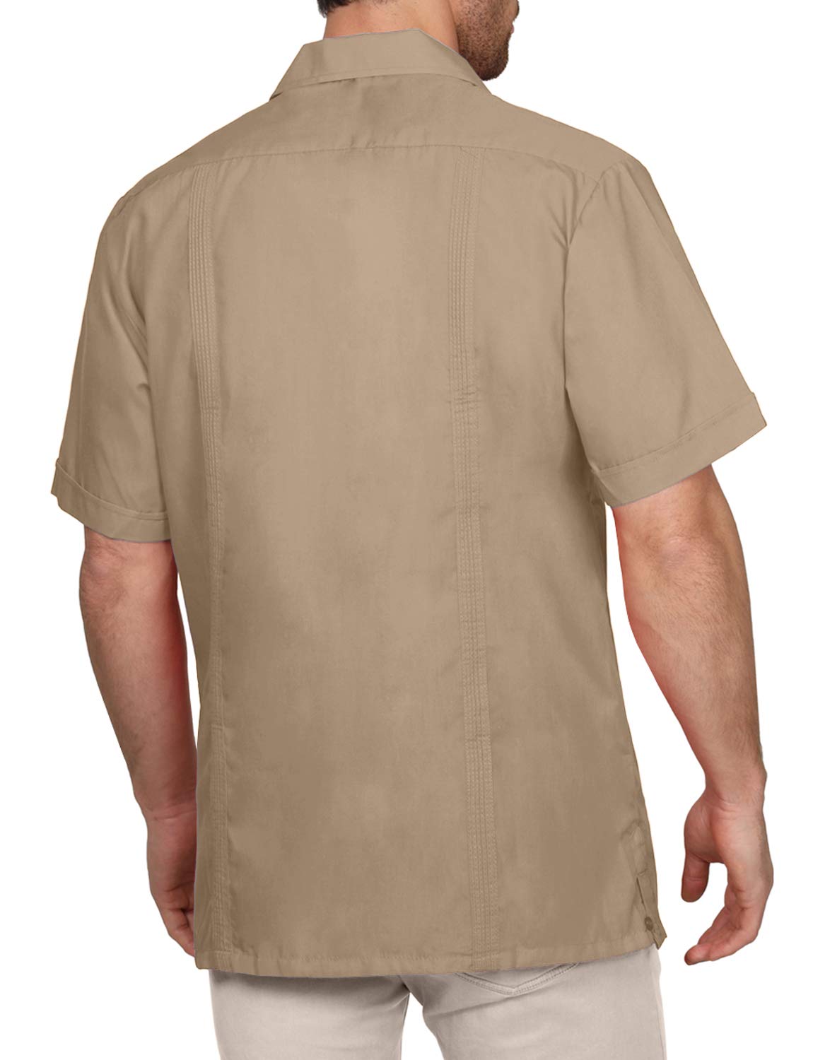 NE PEOPLE Men's Cuban Guayabera Shirt – Short Sleeve Button Down Classic Embroidered 4 Pockets Casual Top NEMT112 Off White 4XL