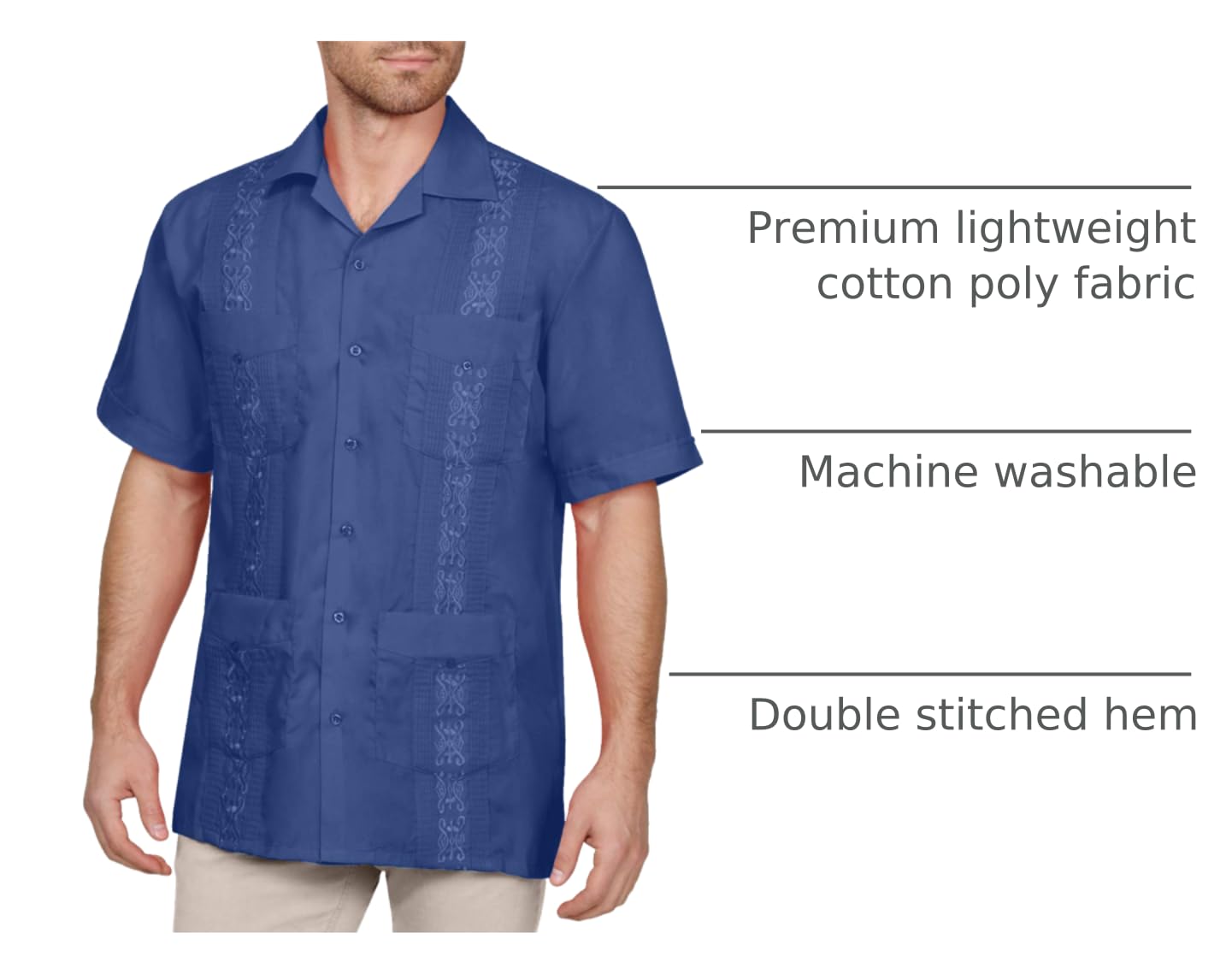 NE PEOPLE Men's Cuban Guayabera Shirt – Short Sleeve Button Down Classic Embroidered 4 Pockets Casual Top NEMT112 Off White 4XL