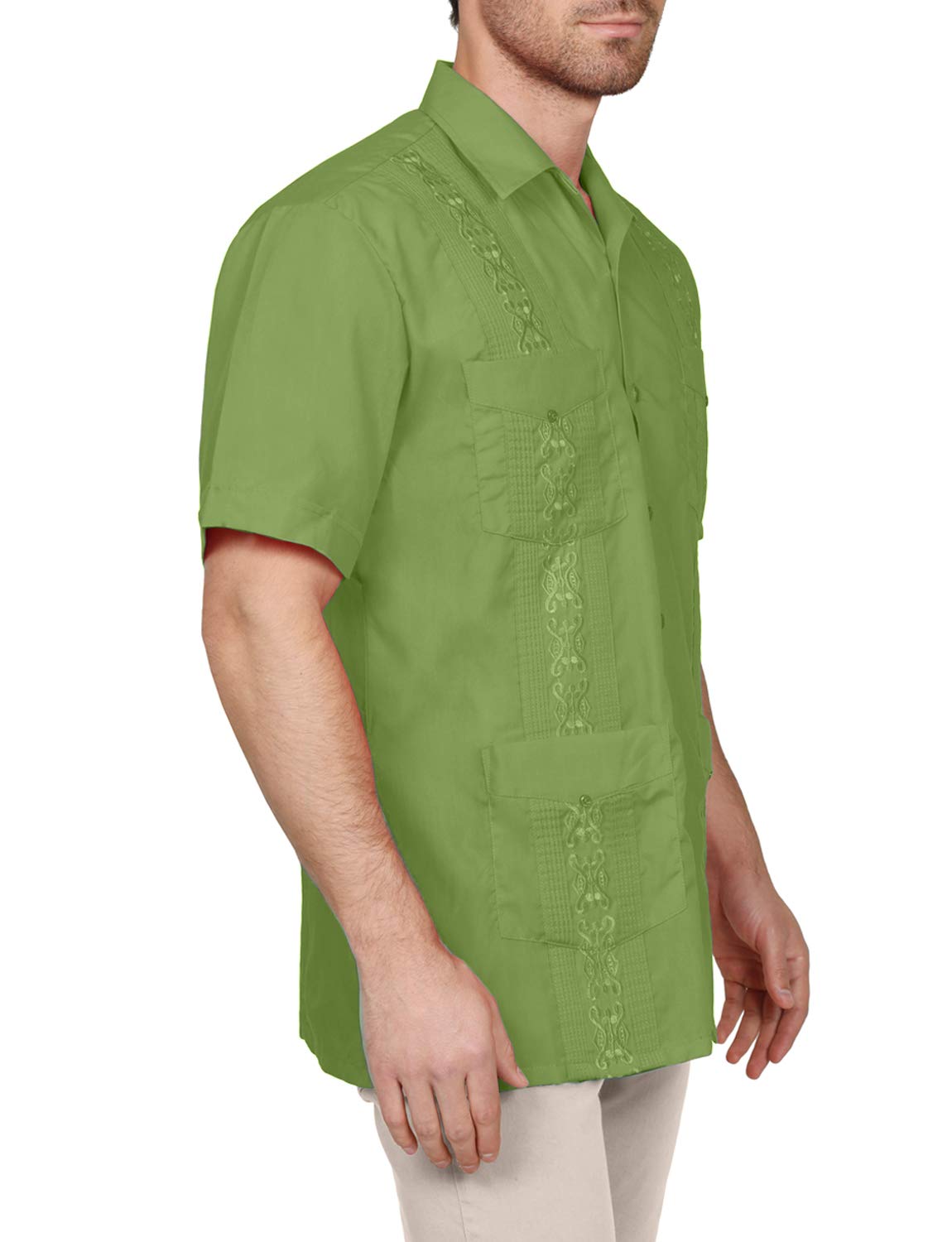 NE PEOPLE Men's Cuban Guayabera Shirt – Short Sleeve Button Down Classic Embroidered 4 Pockets Casual Top NEMT112 Off White 4XL