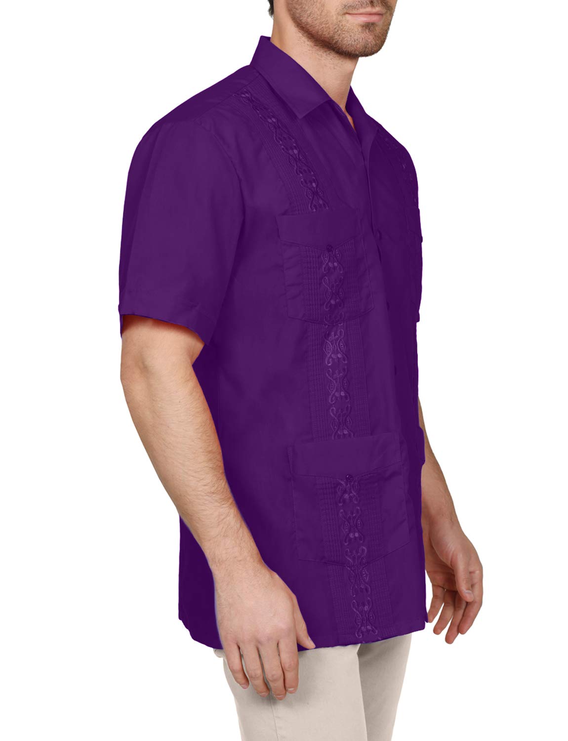 NE PEOPLE Men's Cuban Guayabera Shirt – Short Sleeve Button Down Classic Embroidered 4 Pockets Casual Top NEMT112 Off White 4XL