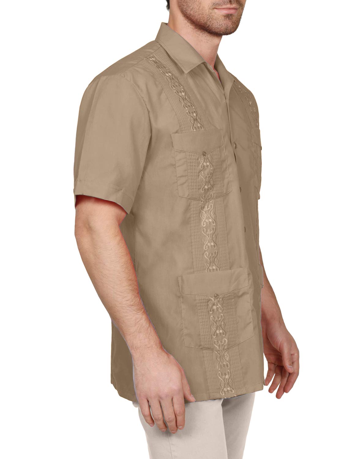 NE PEOPLE Men's Cuban Guayabera Shirt – Short Sleeve Button Down Classic Embroidered 4 Pockets Casual Top NEMT112 Off White 4XL
