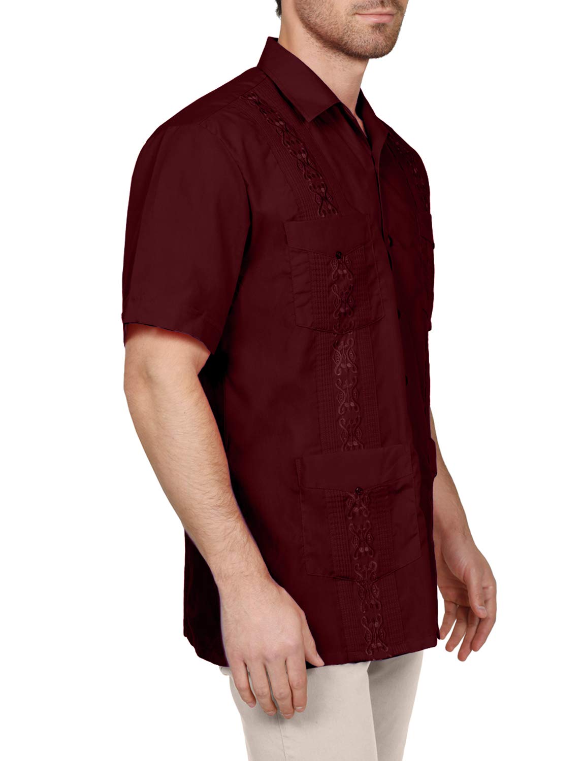 NE PEOPLE Men's Cuban Guayabera Shirt – Short Sleeve Button Down Classic Embroidered 4 Pockets Casual Top NEMT112 Off White 4XL