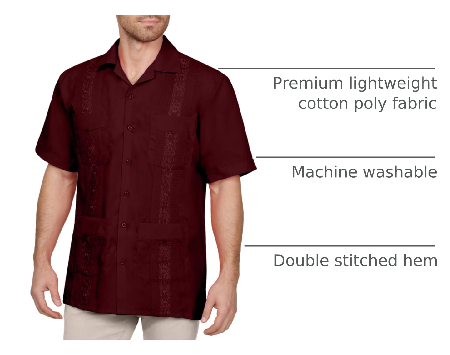 NE PEOPLE Men's Cuban Guayabera Shirt – Short Sleeve Button Down Classic Embroidered 4 Pockets Casual Top NEMT112 Off White 4XL